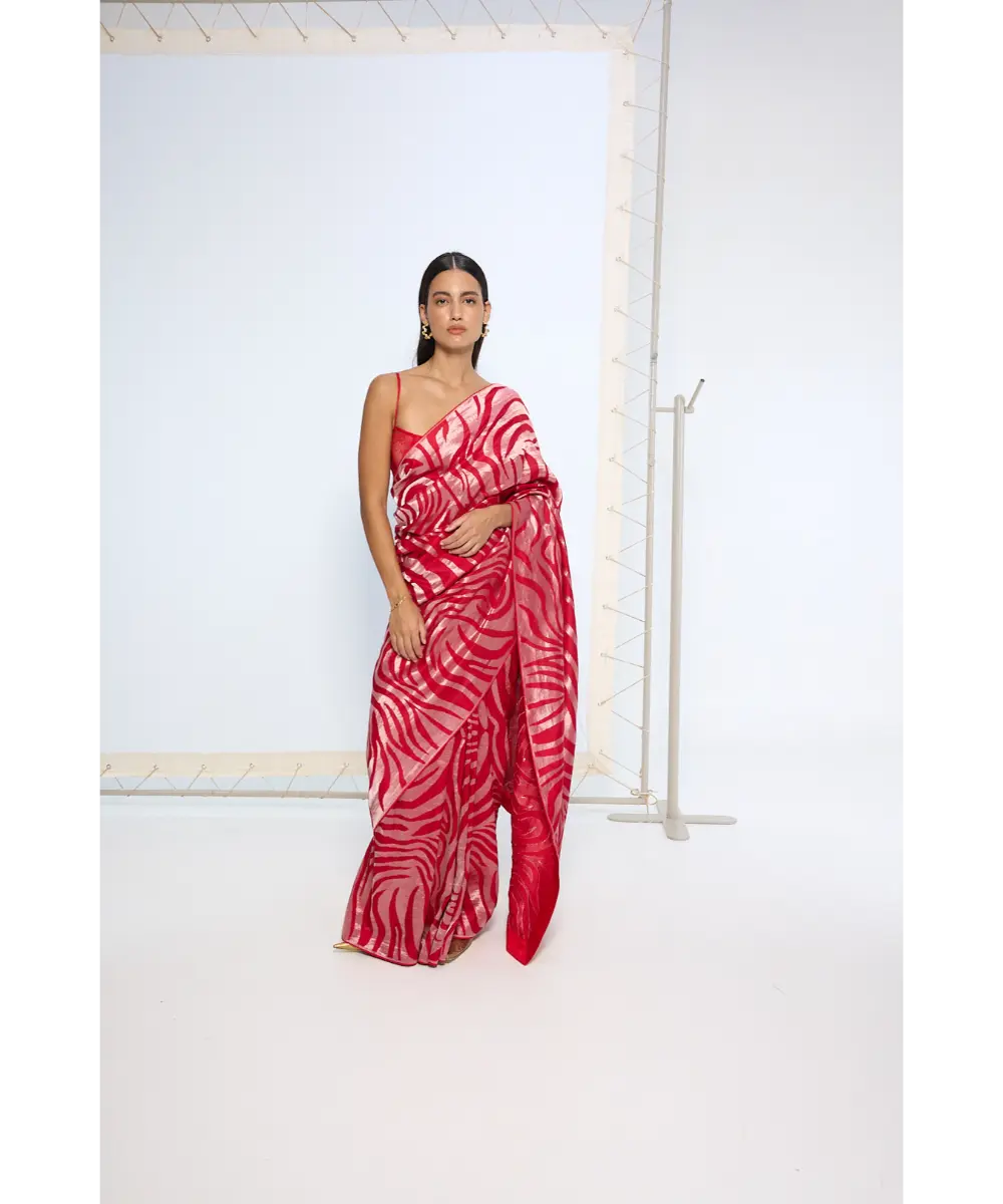 EKAYA BANARAS - Handwoven Scarlet Silk Saree
